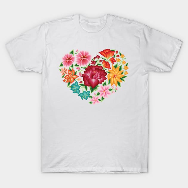 Mexican Embroidery Style Heart Design from Oaxaca, México T-Shirt by Akbaly